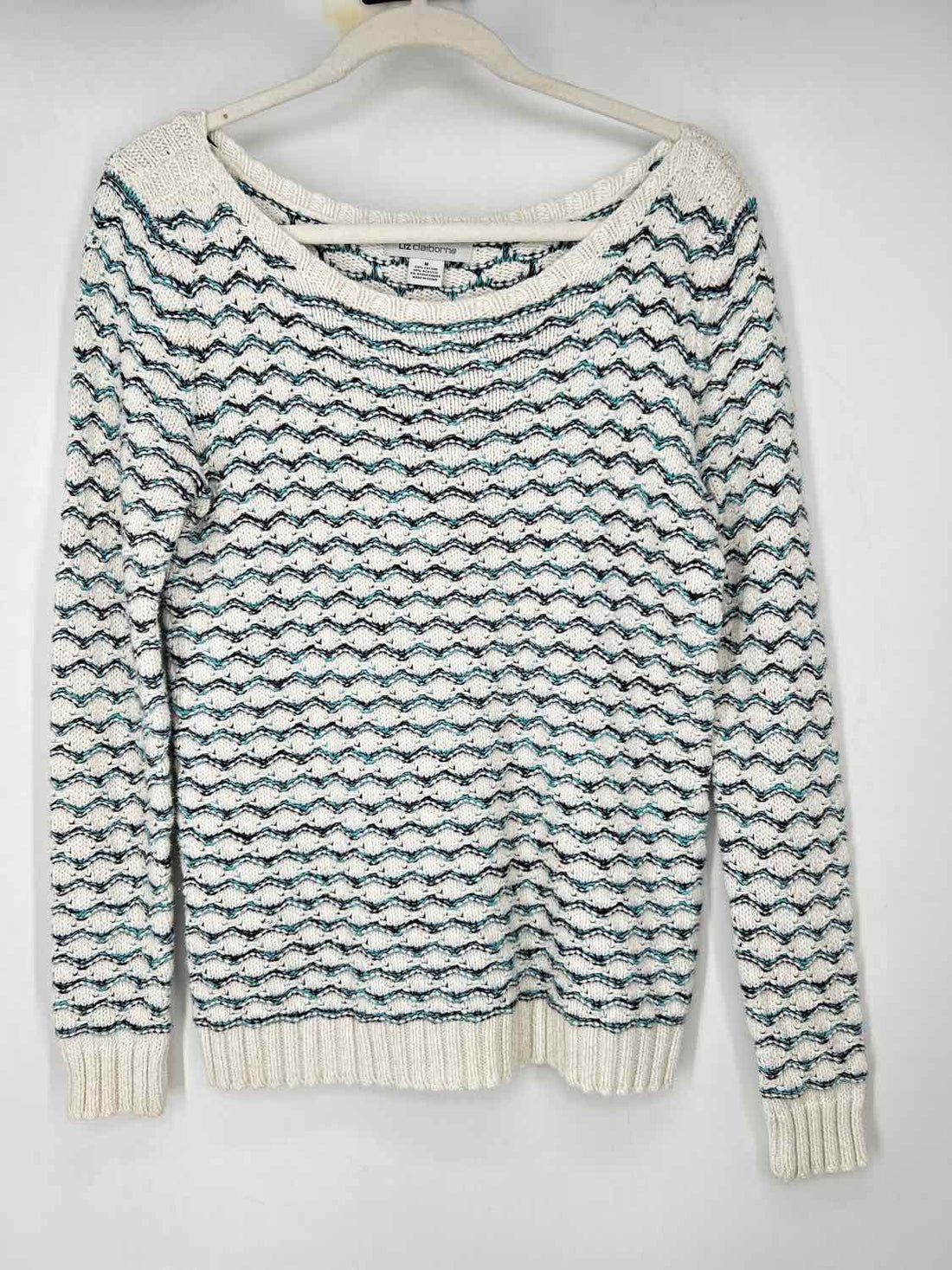 Liz Claiborne Size M White Striped Shimmer Sweater