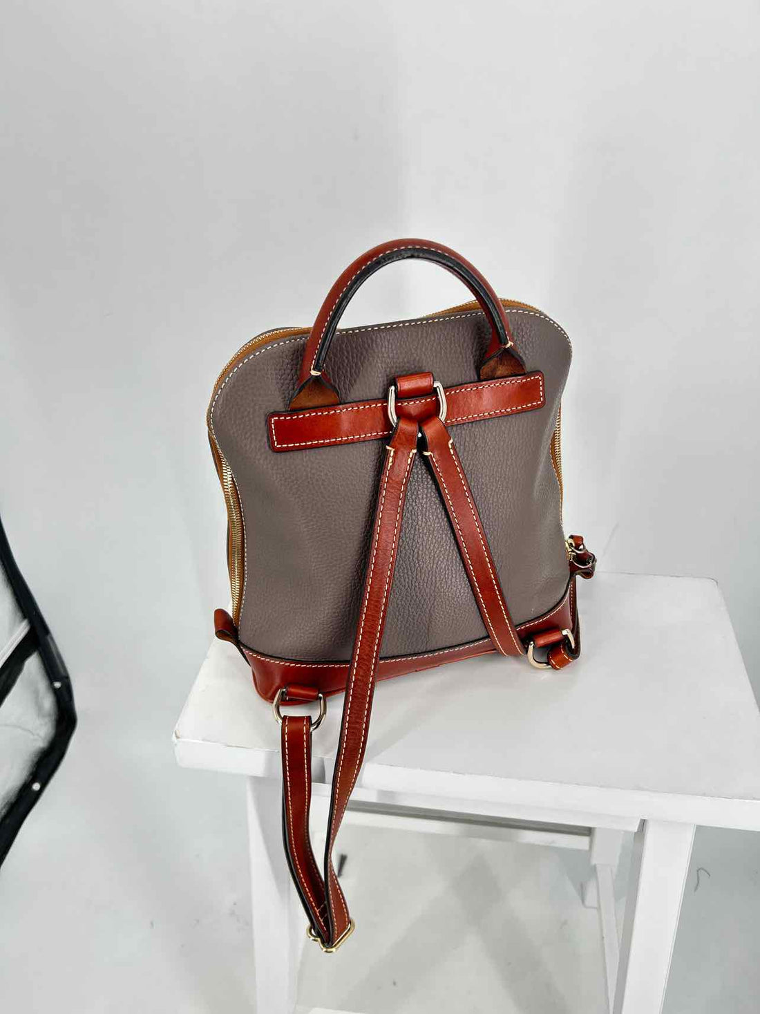 Dooney & Bourke Gray & Brown Pebbled Leather Pre Owned Backpack