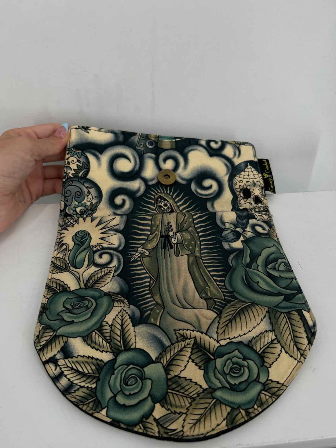 Canary Created Black Blue & Cream Floral Faux Leather Pre Owned Crossbody