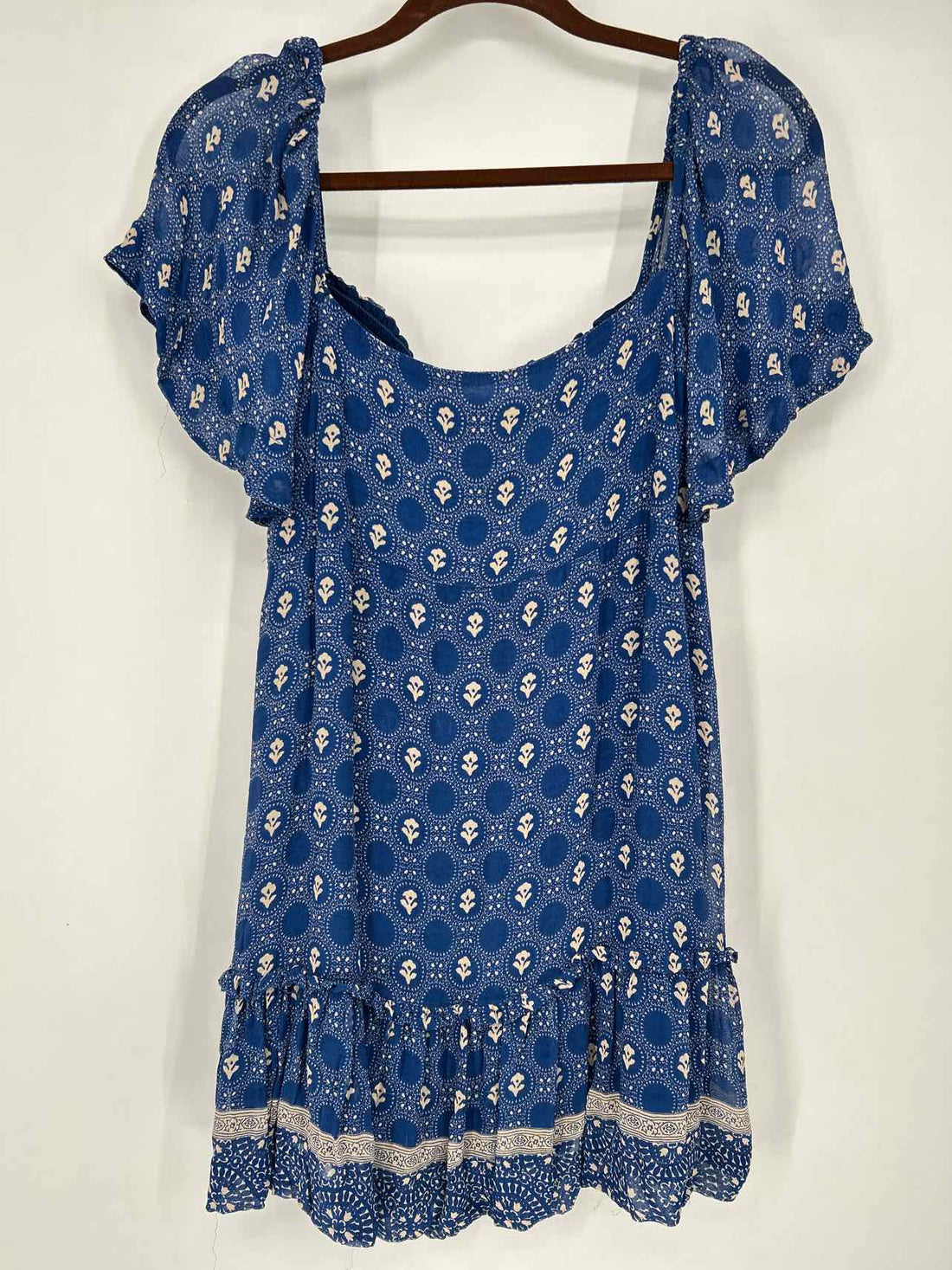 Maeve Size MP Blue & Beige Print Short Sleeve Dress