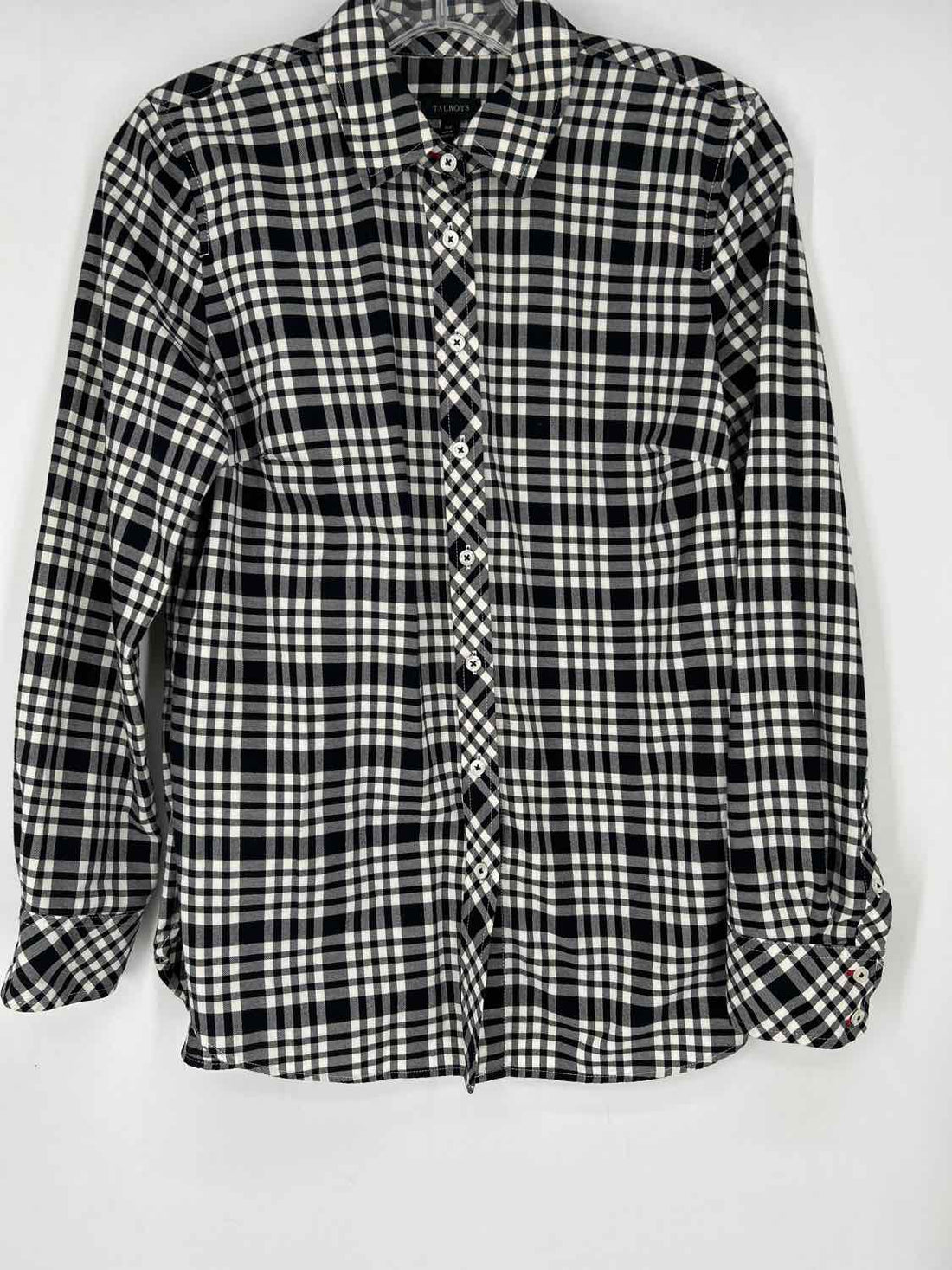 Talbots Size XS Black & White Plaid Long Sleeve
