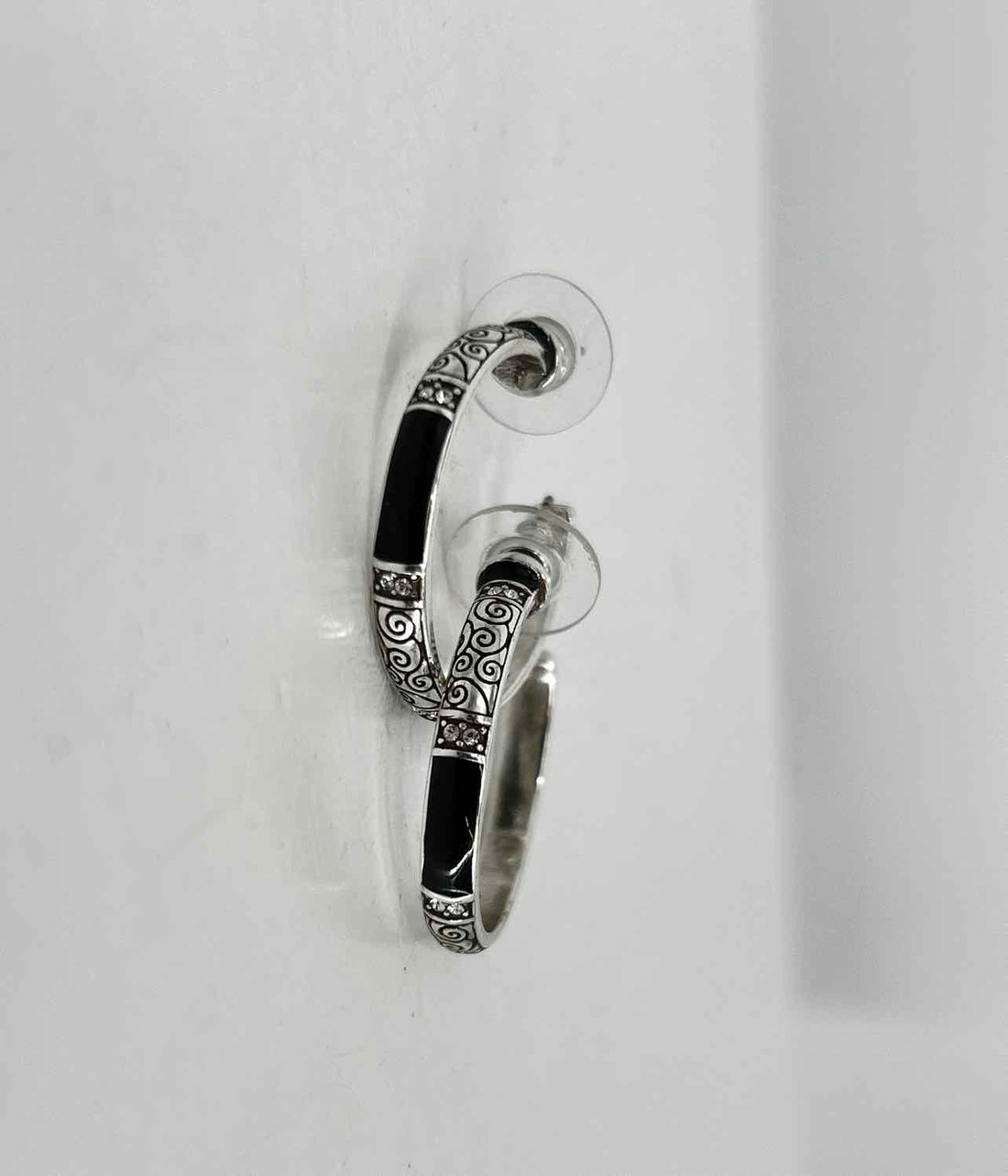 Brighton Enamel Silver Plated Black Earrings