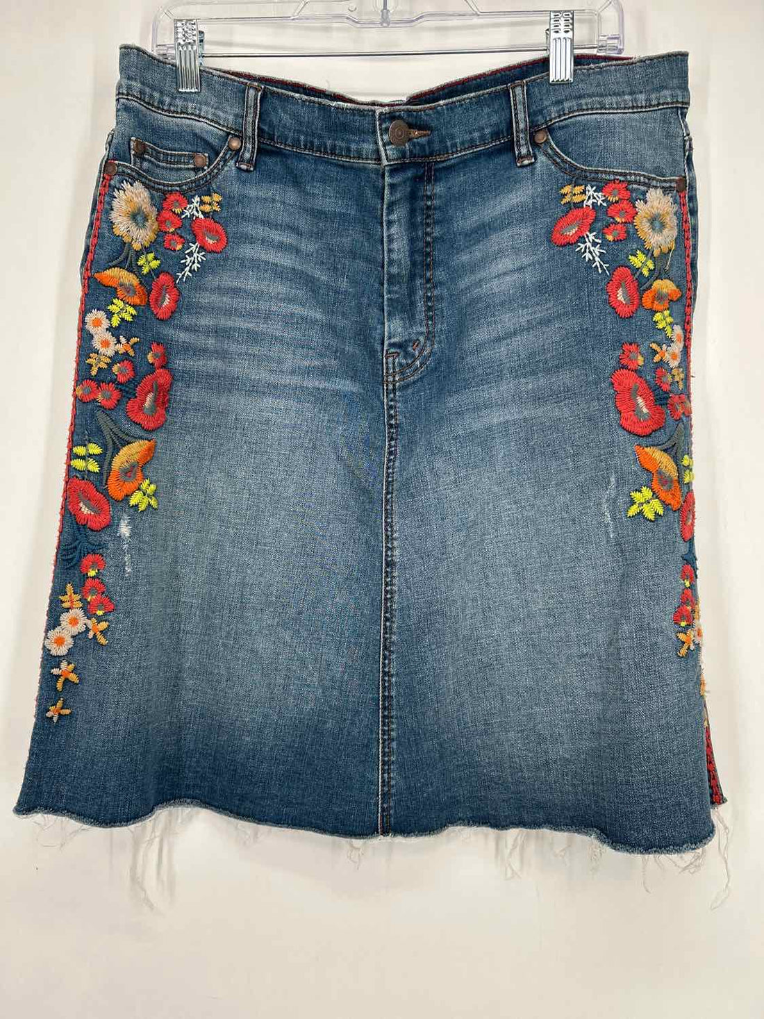 Johnny Was Size 32(14) Denim Floral Embroidered Skirts
