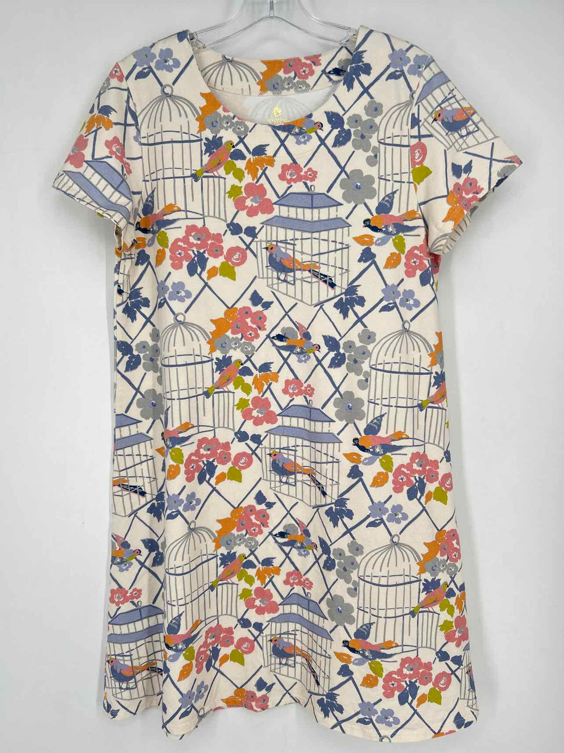 Spartina 449 Size L Cream Print Short Sleeve Dress