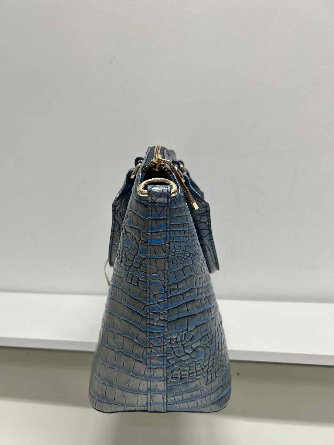Brahmin Blue Shimmer Croc Embossed Leather Pre Owned Satchel