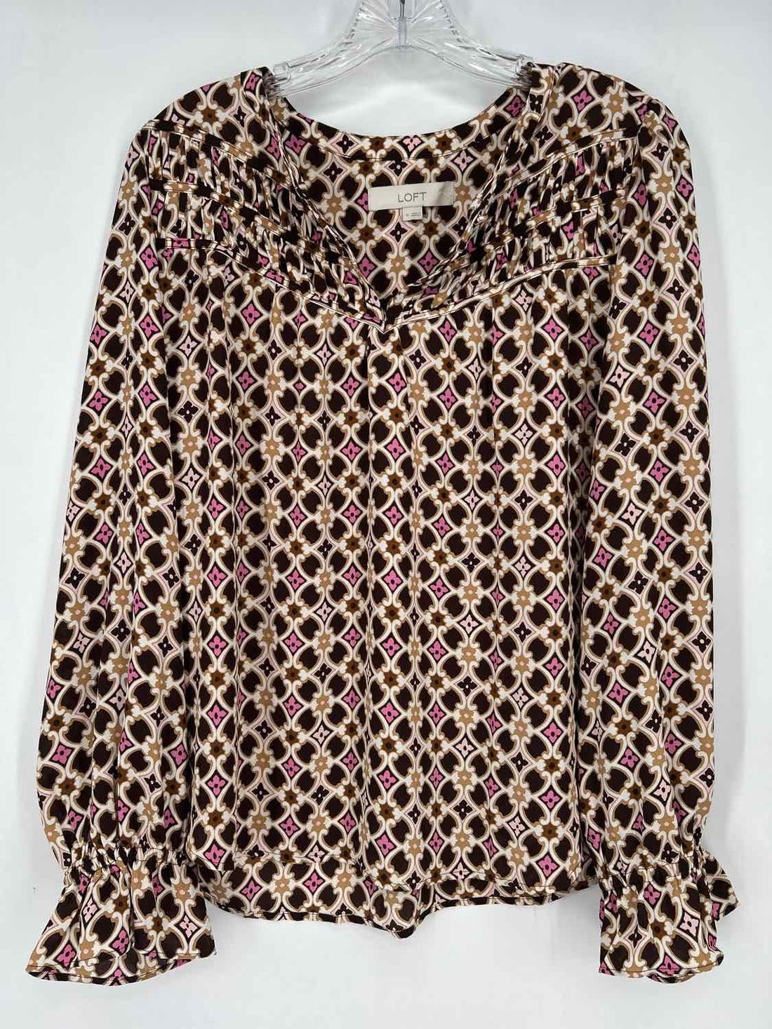 Loft Size M Brown & White Print Long Sleeve