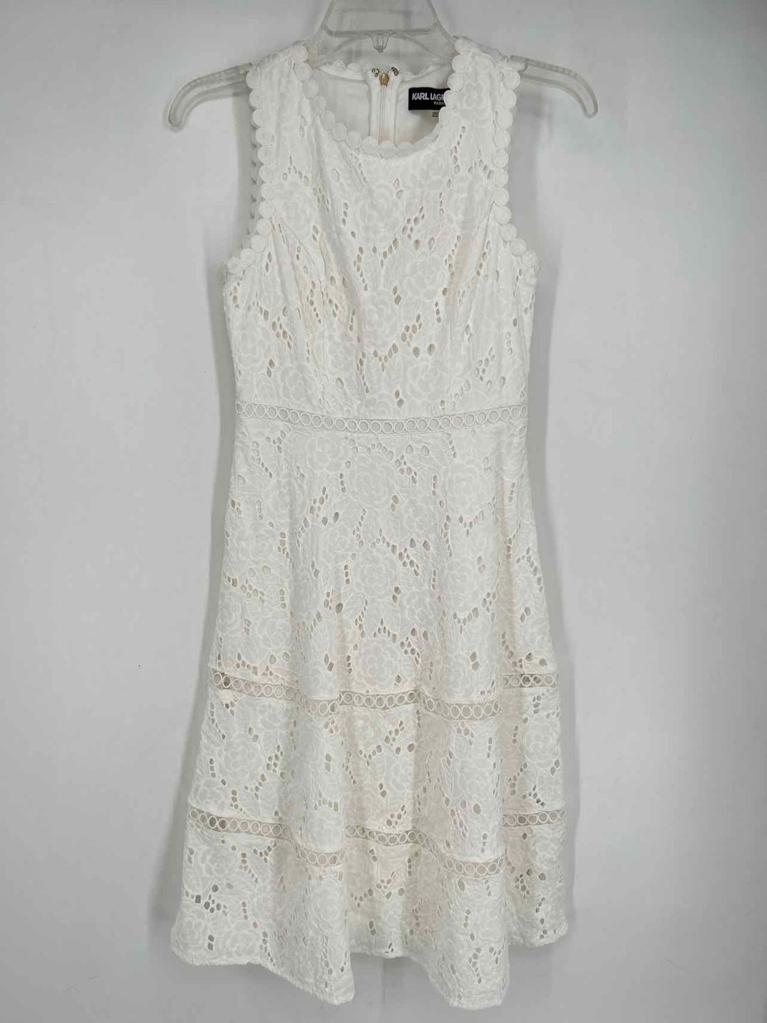 Karl Lagerfeld Size 0 White Eyelet Sleeveless Dress