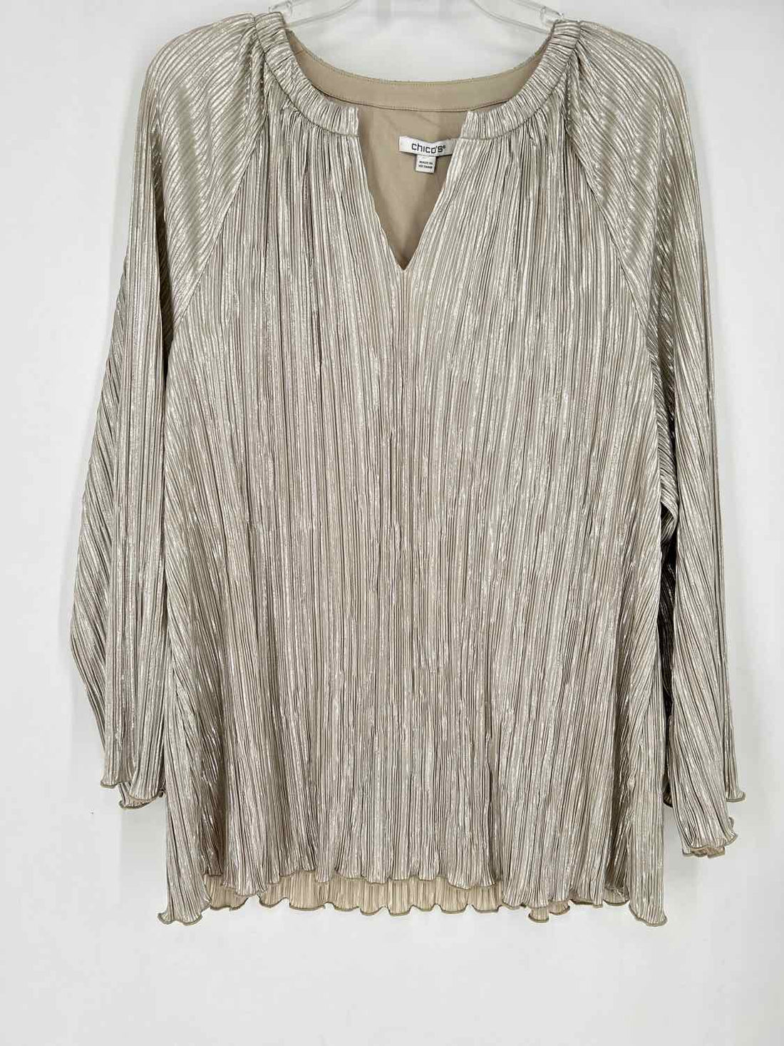 Chicos 3(XL) Champagne Ribbed Long Sleeve Holiday
