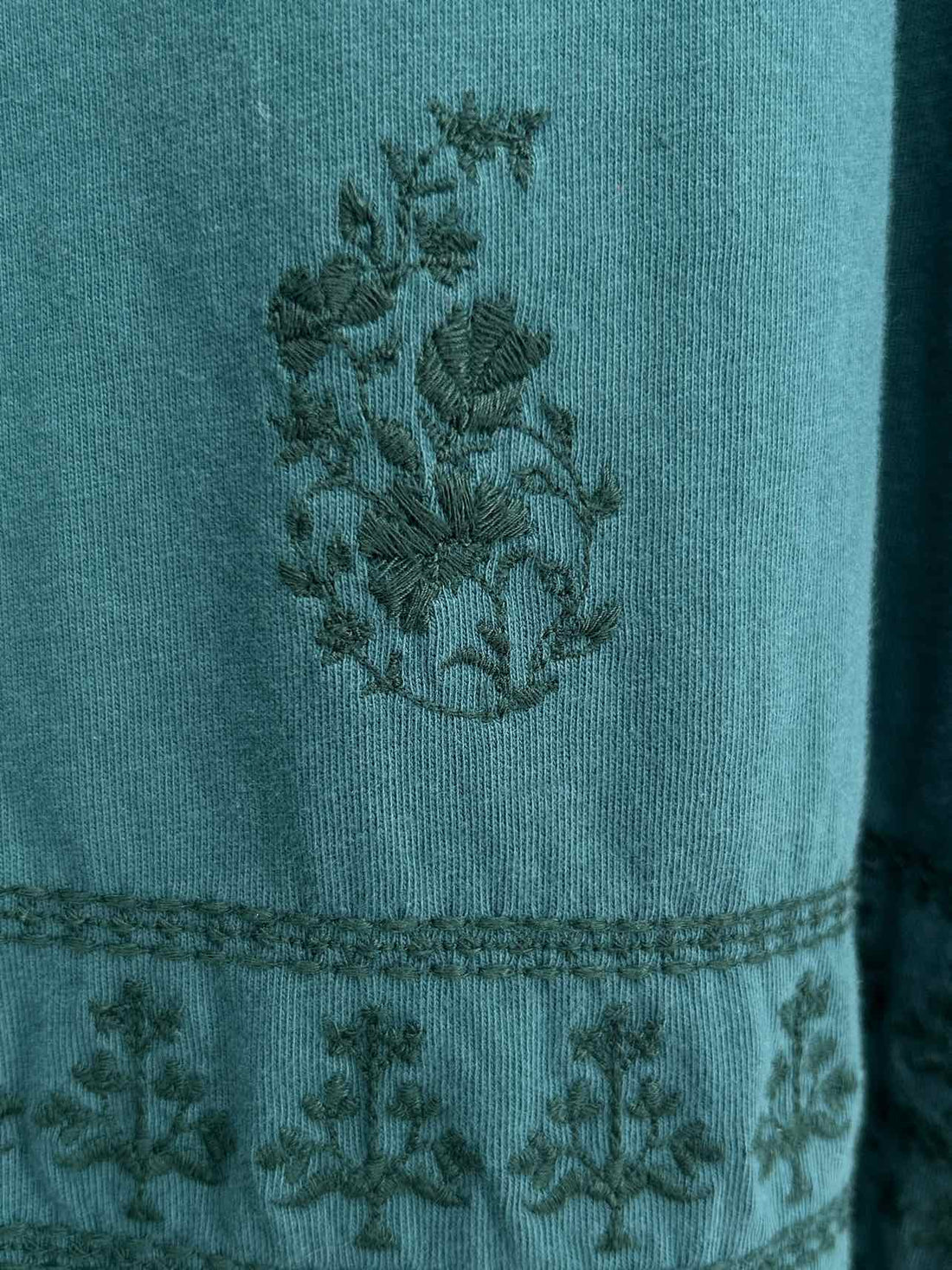Pure Jill Size S Green Embroidered Short Sleeve