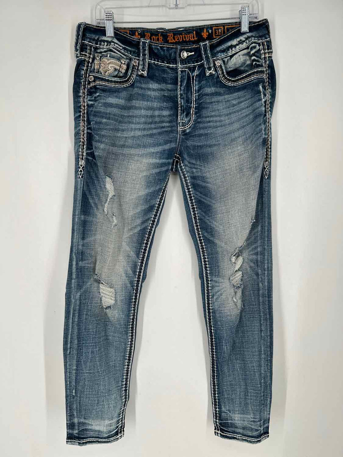 Rock Revival Size 31 Distressed Denim Embroidered Jeans