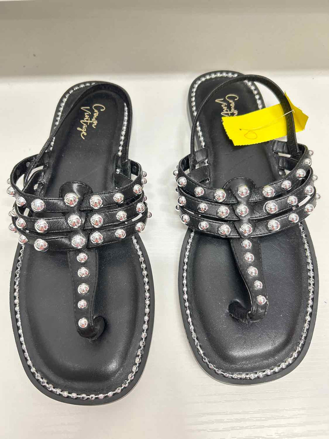 Crown Vintage Women Size 9 Black & Silver Sandals