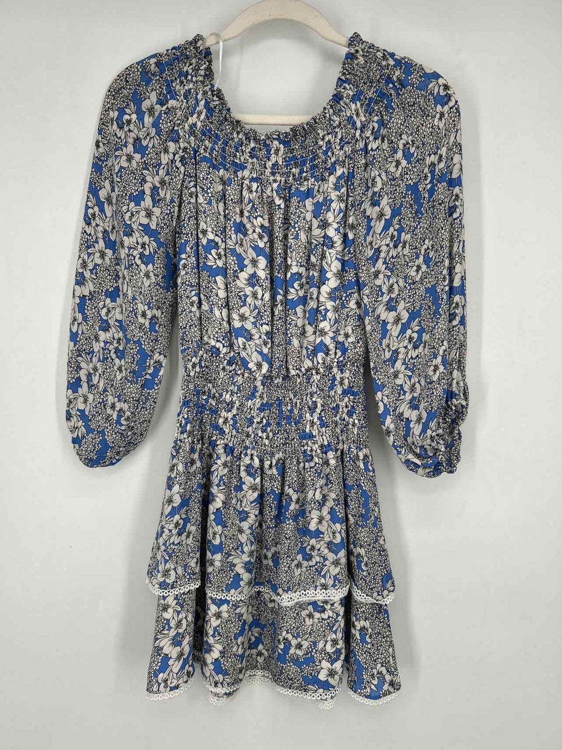 Parker Size XS Blue & White Floral Long Sleeve Dress