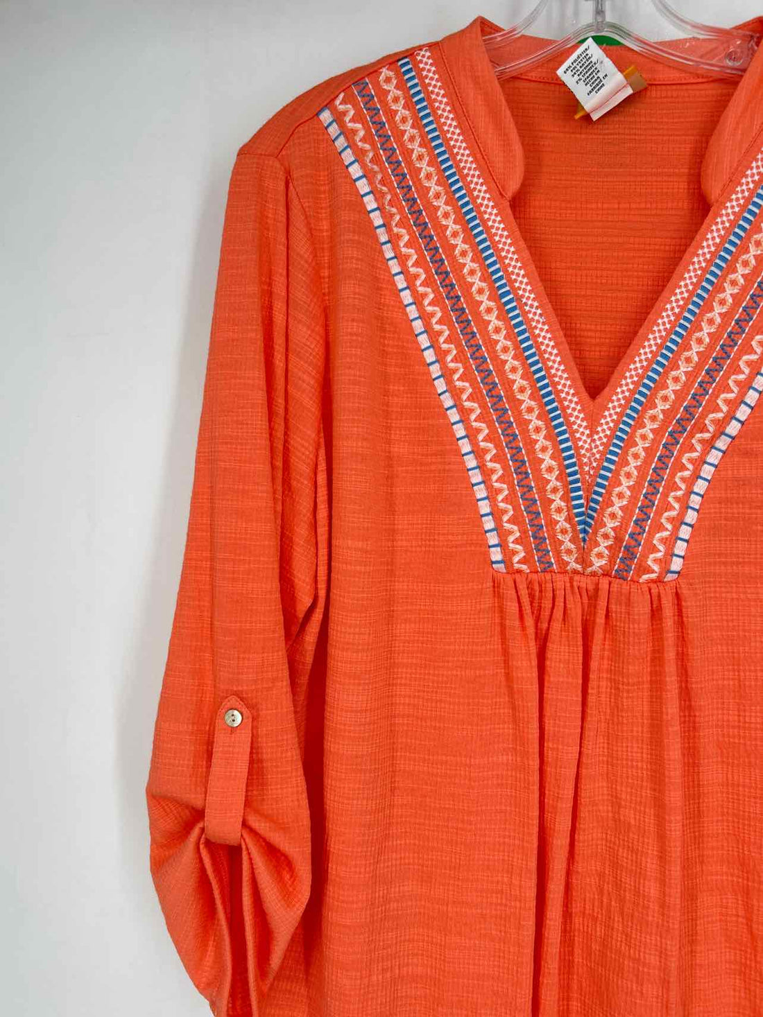 Ruby Rd Size L Orange Blue & white gingham Embroidered NWT Long Sleeve