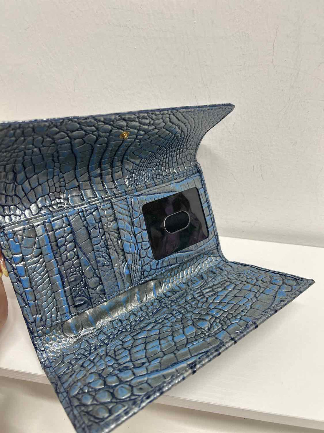 Brahmin Blue Shimmer Croc Embossed Leather Pre Owned Wallet