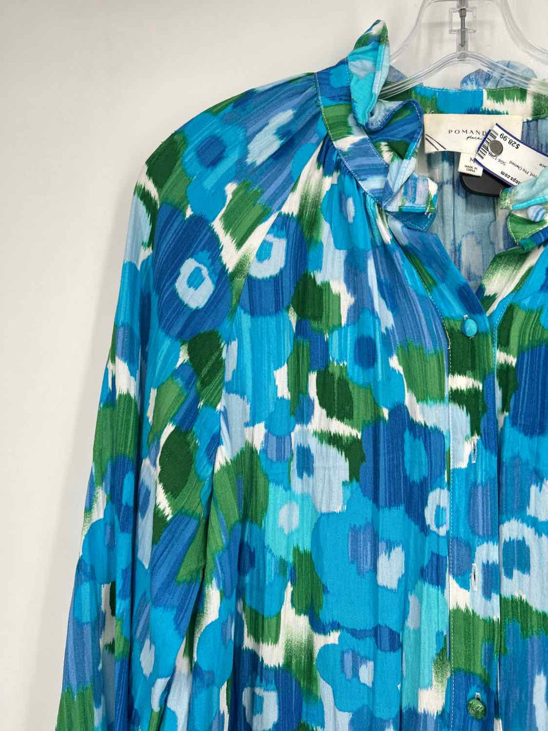 Pomander Place Size M Blue & Green Print Long Sleeve