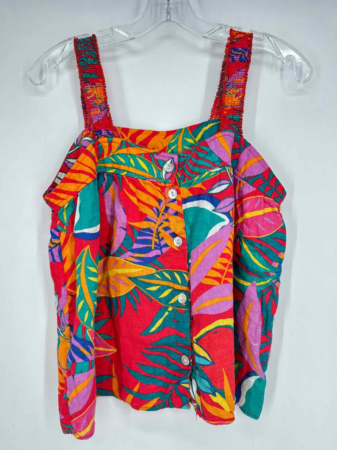 C&C California Size M Red Print Linen Tank Top