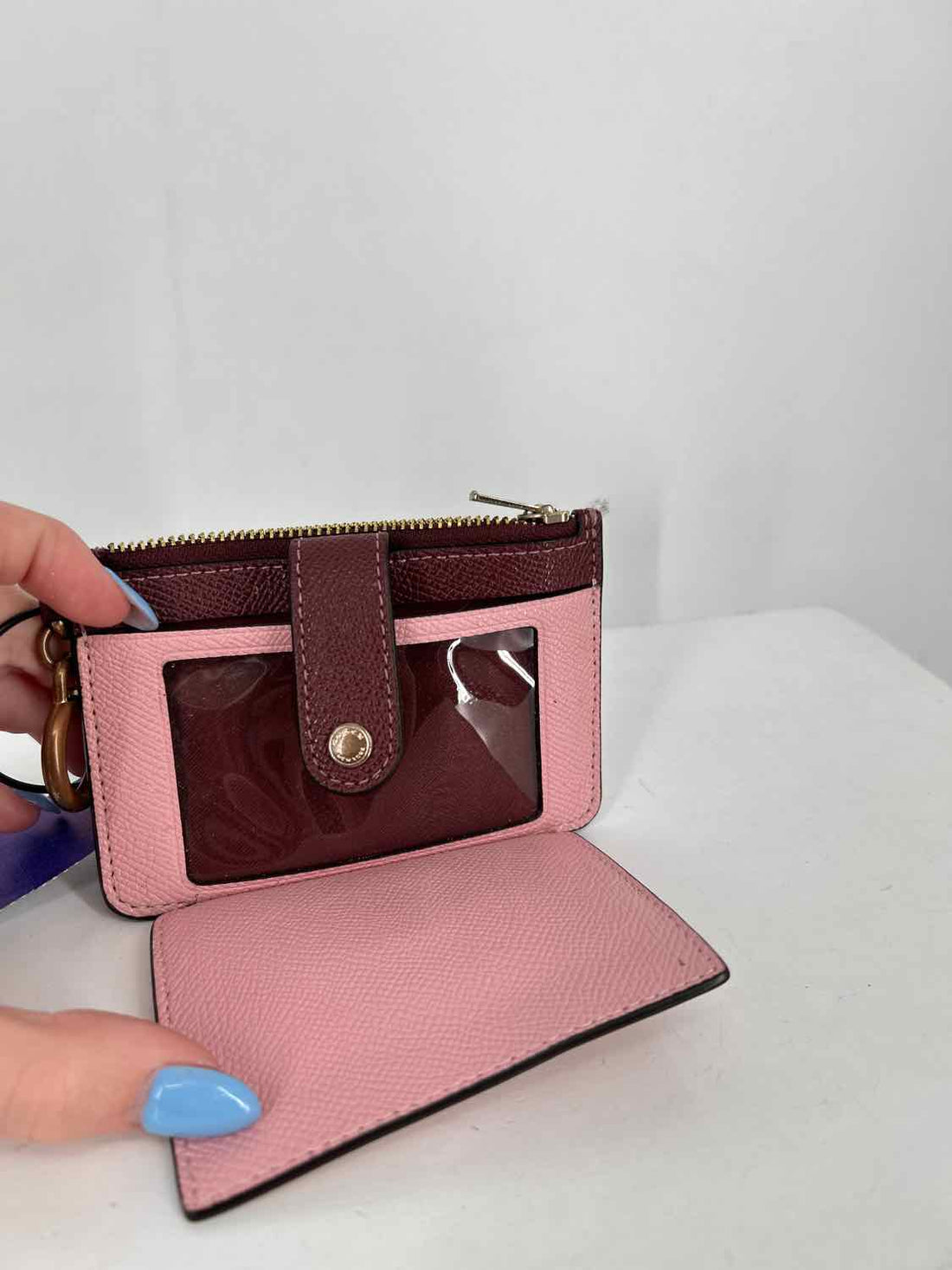 Coach pink & wine Card Case  Pebbled Leather Wallet