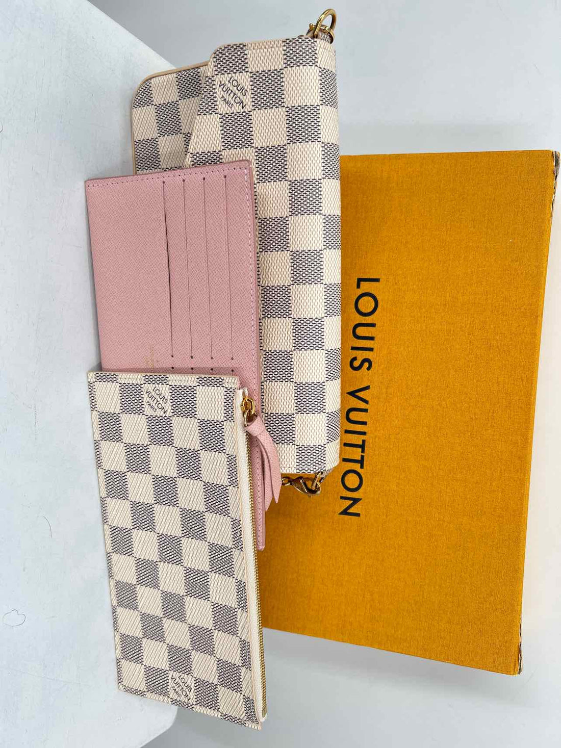 Louis Vuitton Felicie Pouchette GM Damier Azur Coated Canvas Like New LUXURY