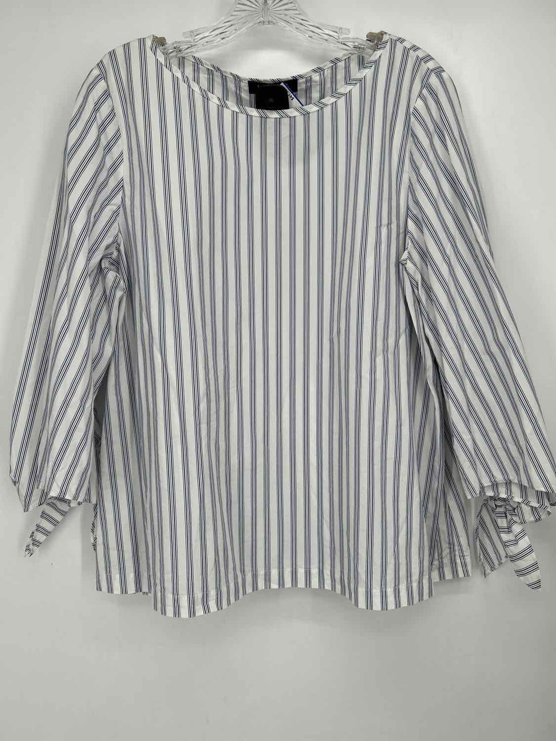 Lafayette 148 Size XL White & Blue Striped Long Sleeve