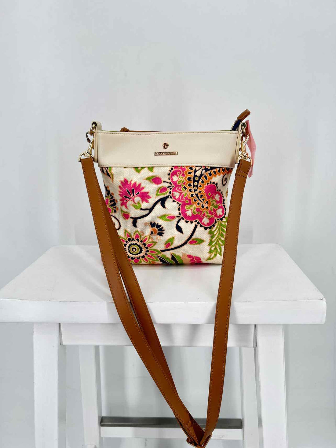 Spartina Beige Print Canvas Crossbody