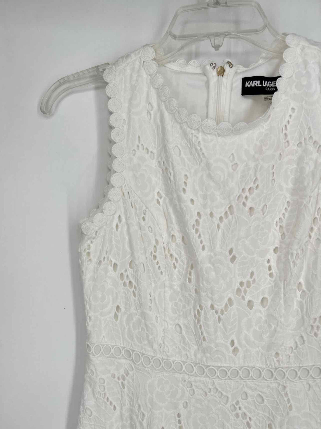 Karl Lagerfeld Size 0 White Eyelet Sleeveless Dress