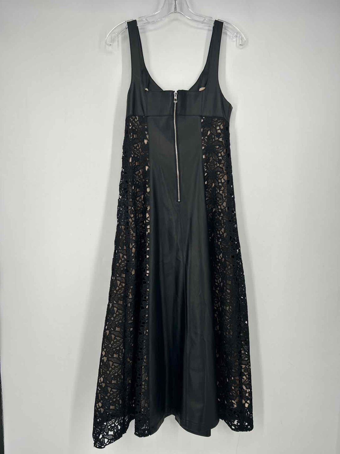 By Anthropologie Size 6 Black Faux Leather & Lace Sleeveless Dress