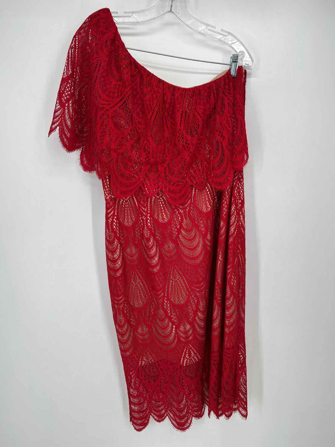 Dress The Population Size L Red Lace One Shoulder Dress