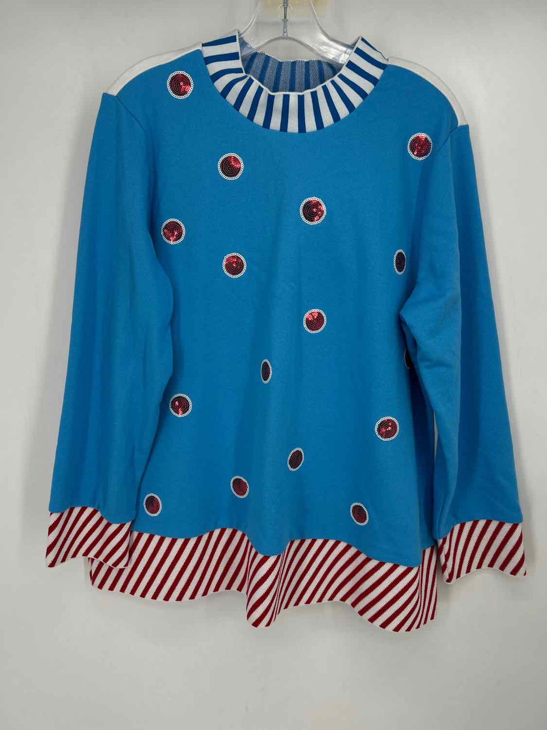 Whoopi L Blue Print Sequined Long Sleeve Holiday