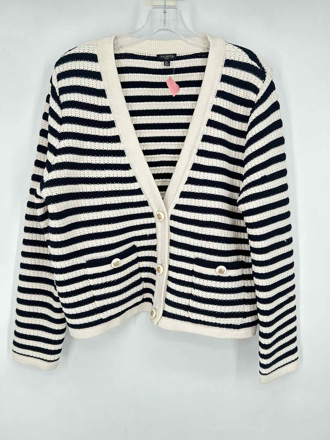 Talbots Size XLP Cream & Black Print Cardigan