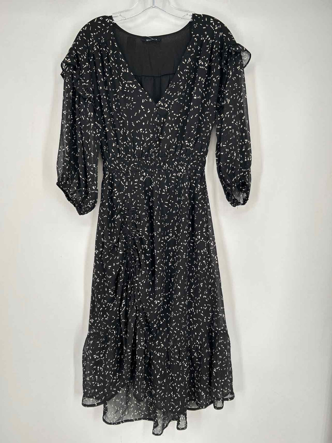 Storia Size S Black & Gray Print Long Sleeve Dress