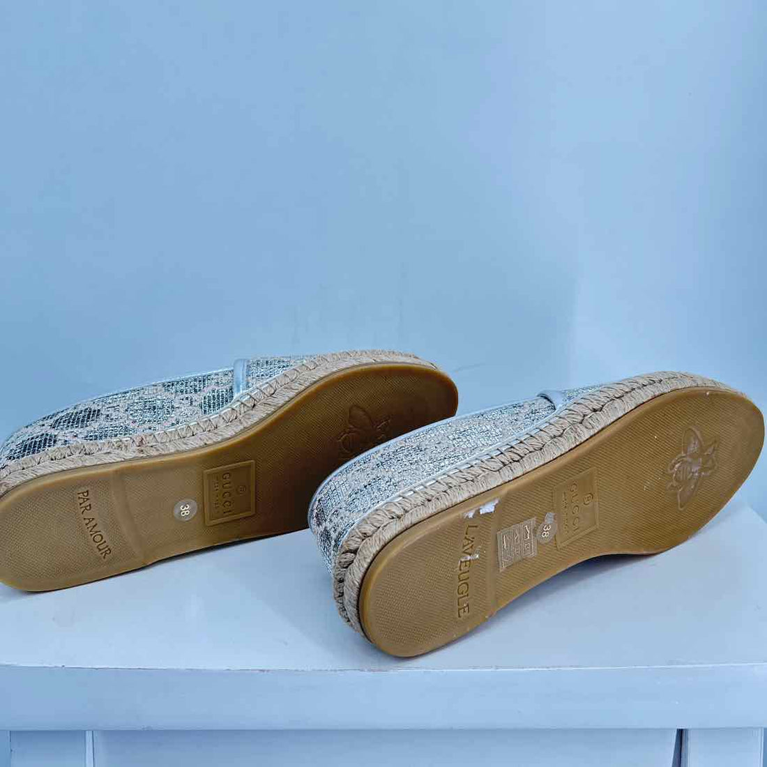 Gucci lame'GG Women Size 38 Silver Pre Owned Espadrilles LUXURY