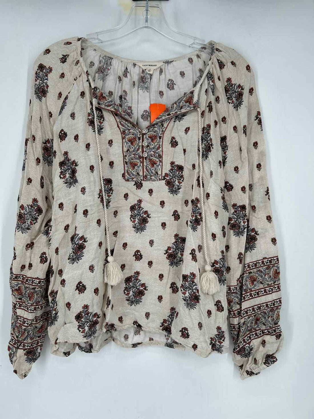 Lucky Brand Size S Cream & Rust Floral Long Sleeve