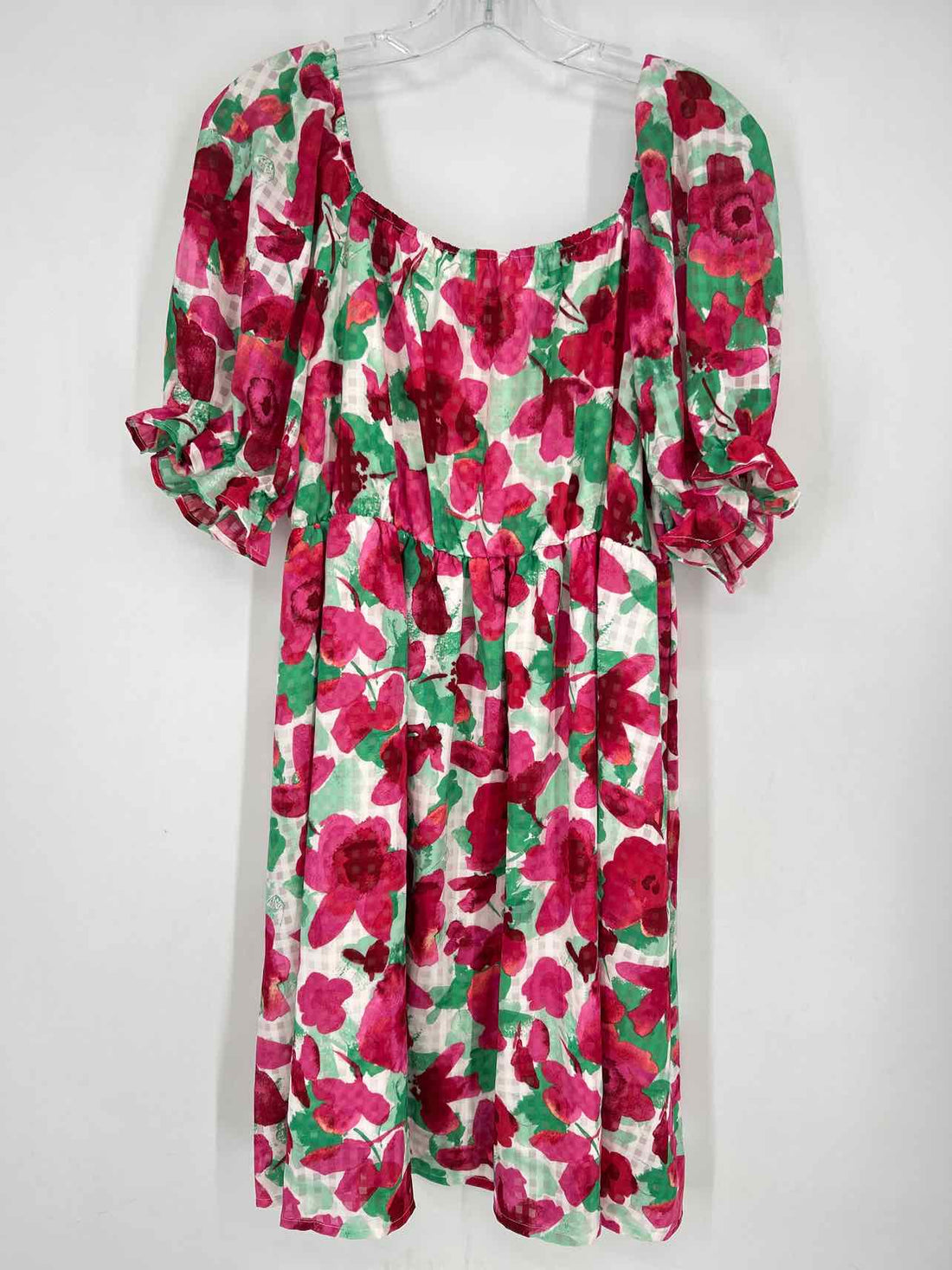 And The Why Size 2X Green & Pink Floral Short Sleeve Dress