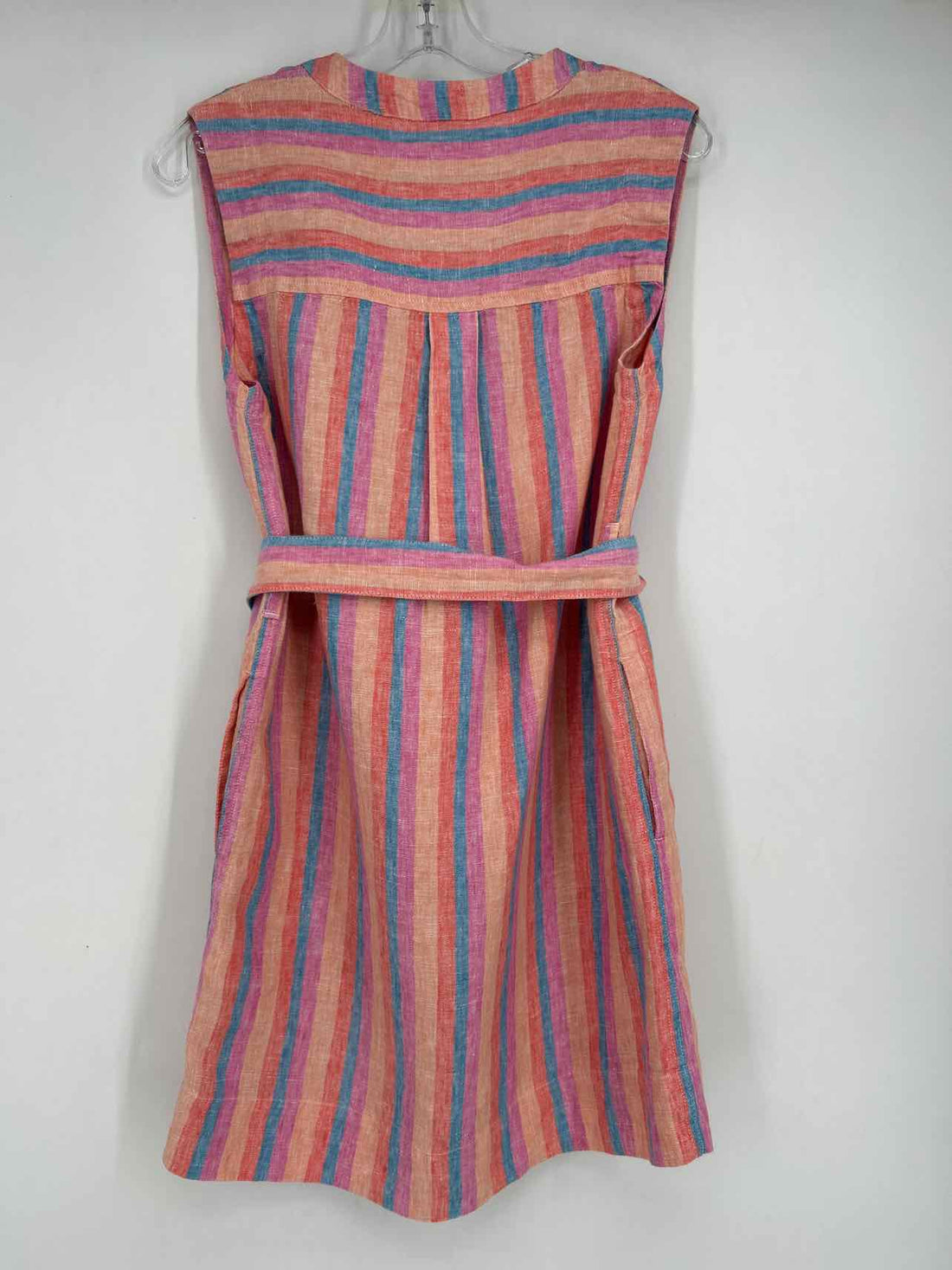 Faherty Size XS Peach & Blue Striped Linen Sleeveless Dress