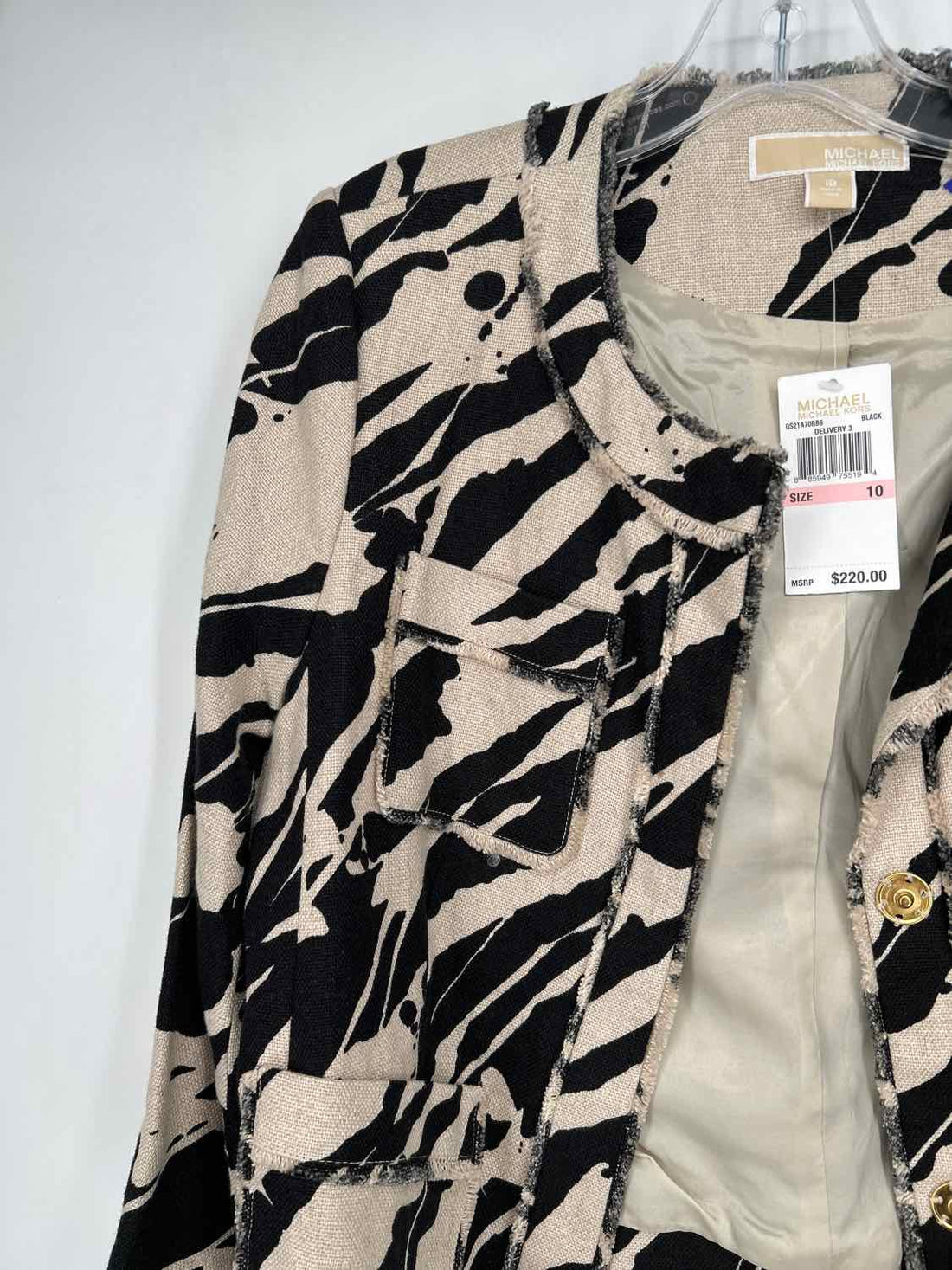 Michael Kors Size 12 Cream & Black Linen 100% Blazer