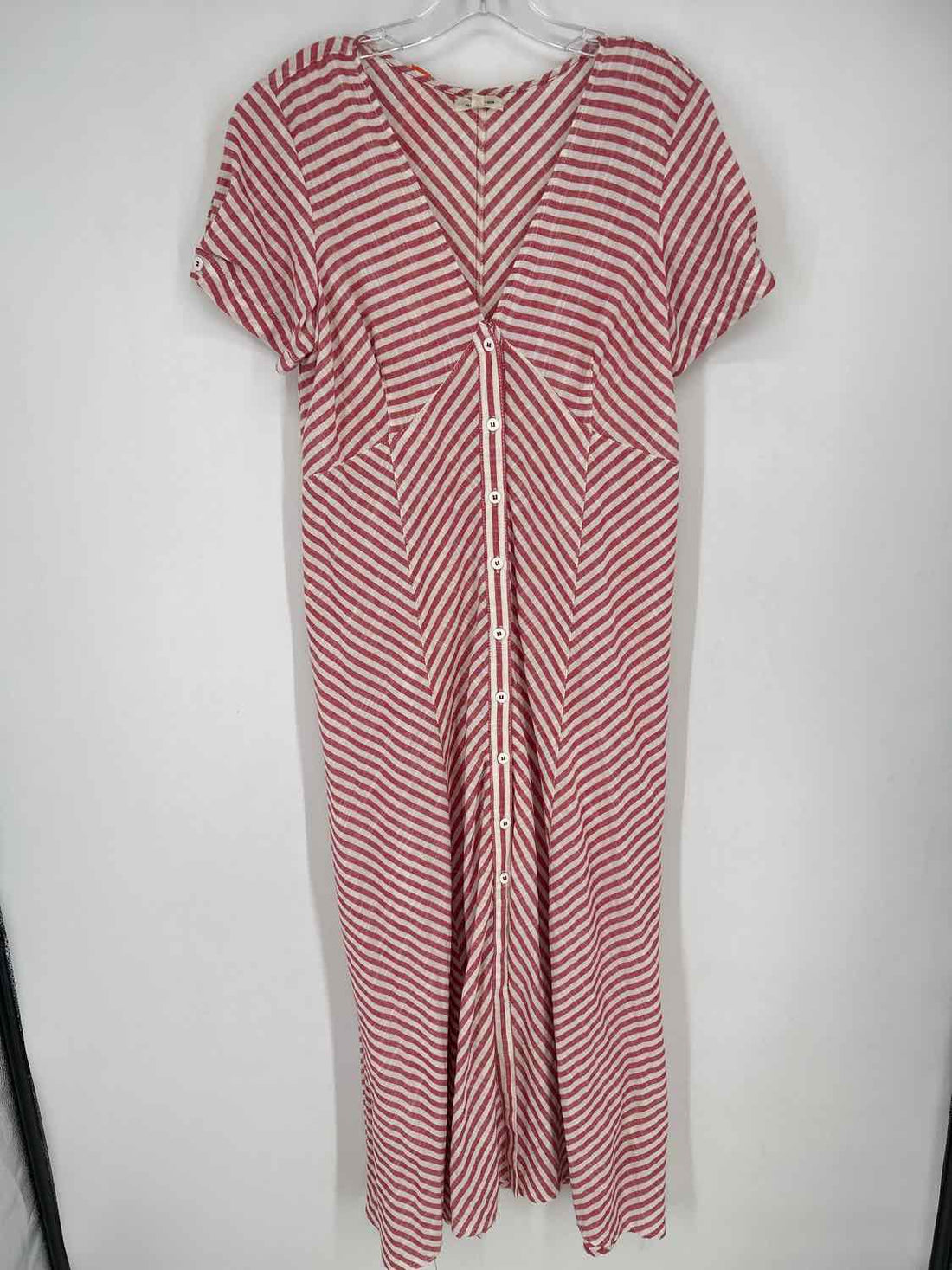 Max Studio Size S Red & White Striped Short Sleeve Maxi