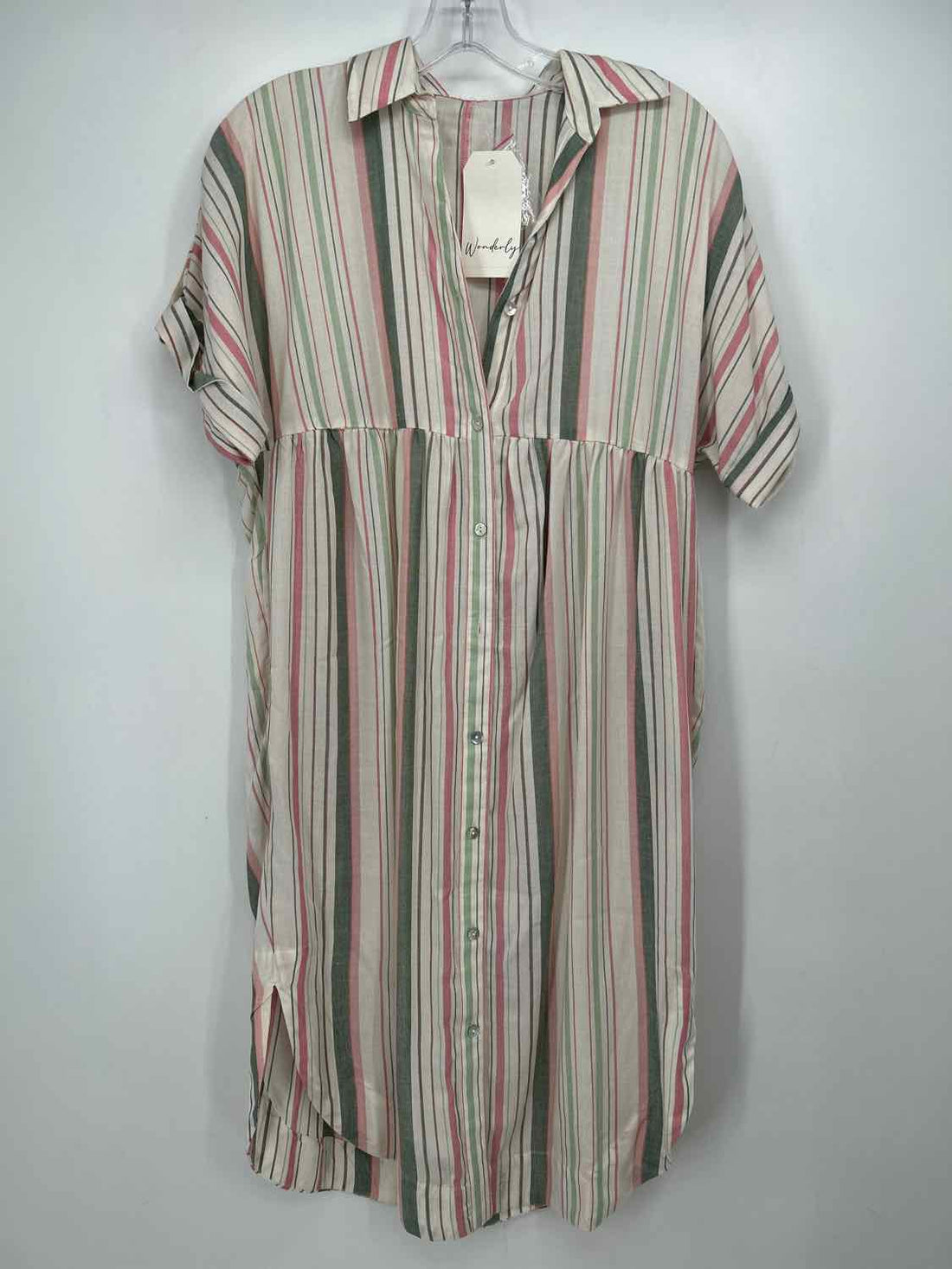 Wonderly Size XS White green & pink stripe NWT Dress