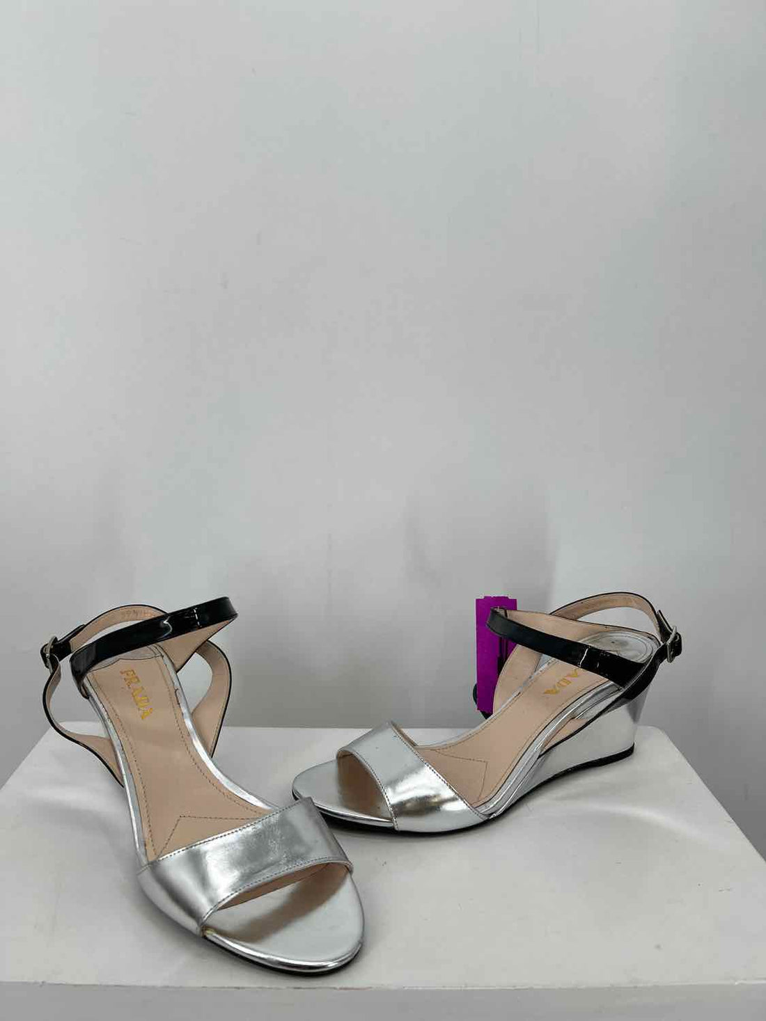 Prada Women Size 39.5 Silver Genuine Leather LUXURY