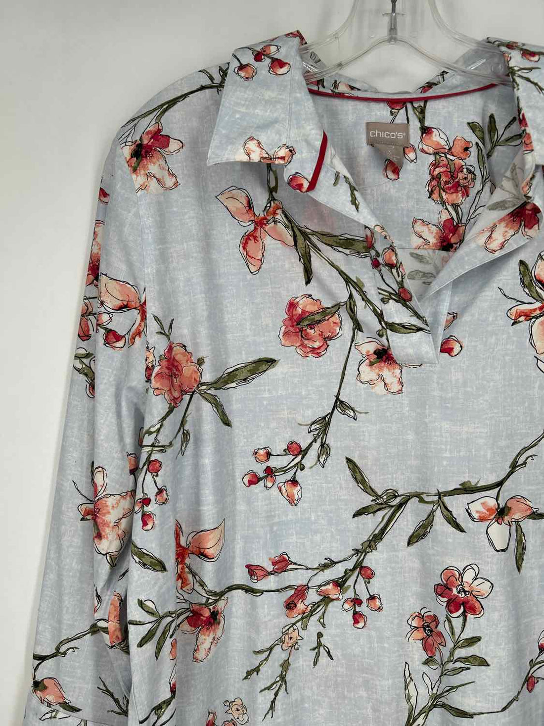 Chicos Size 3(XL) Light Blue & Pink Floral Long Sleeve
