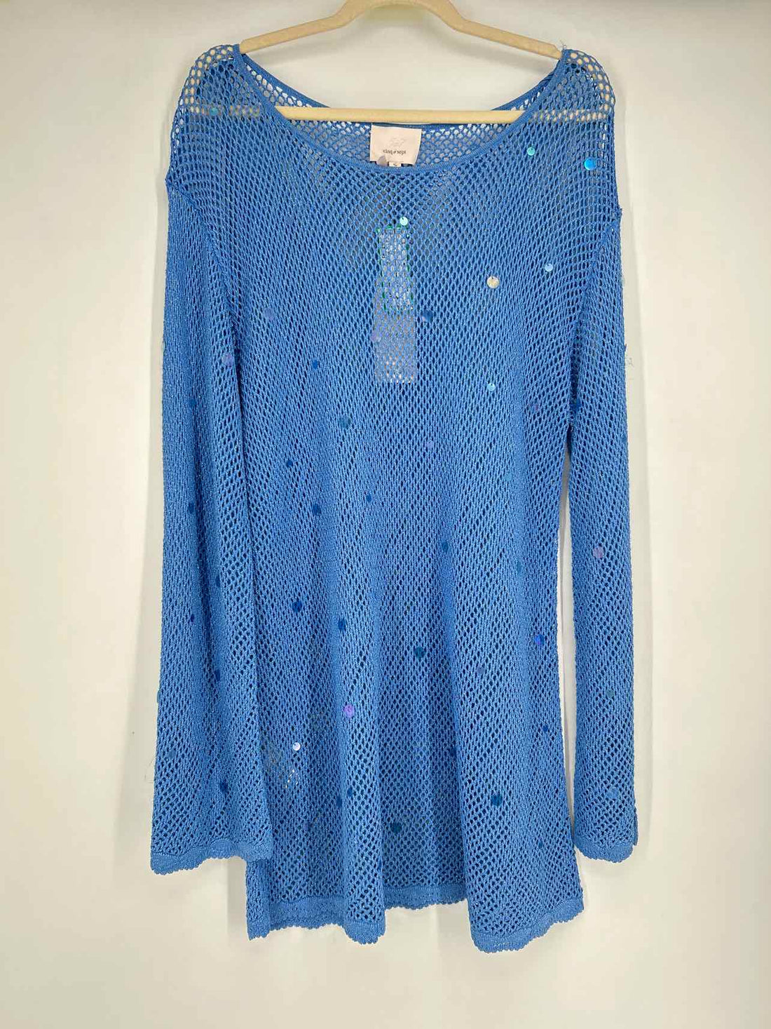 Cinq a Sept Size XL Blue Shimmer Open Knit NWT Long Sleeve