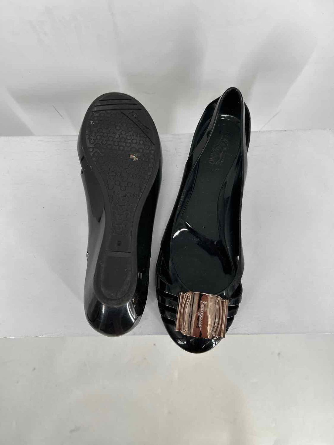 Salvatore Ferragamo Women Size 9 Black Nara Jelly Cutout Bow Ballerina Flats