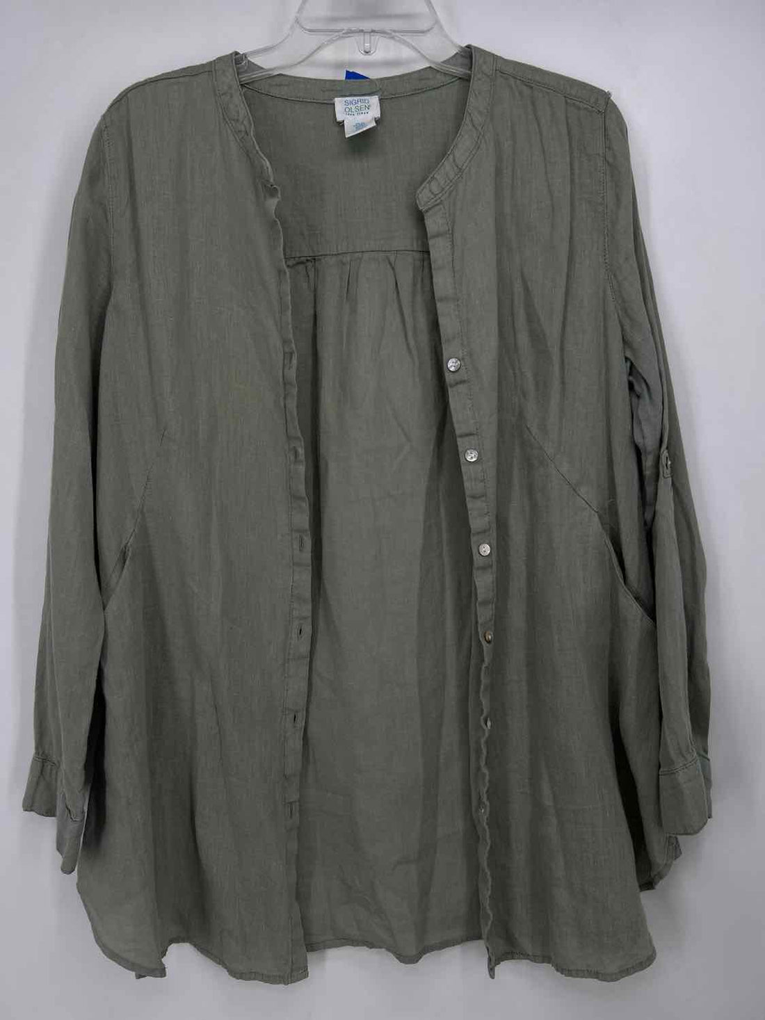 Sigrid Olsen Size M Light Green Linen 100% Long Sleeve