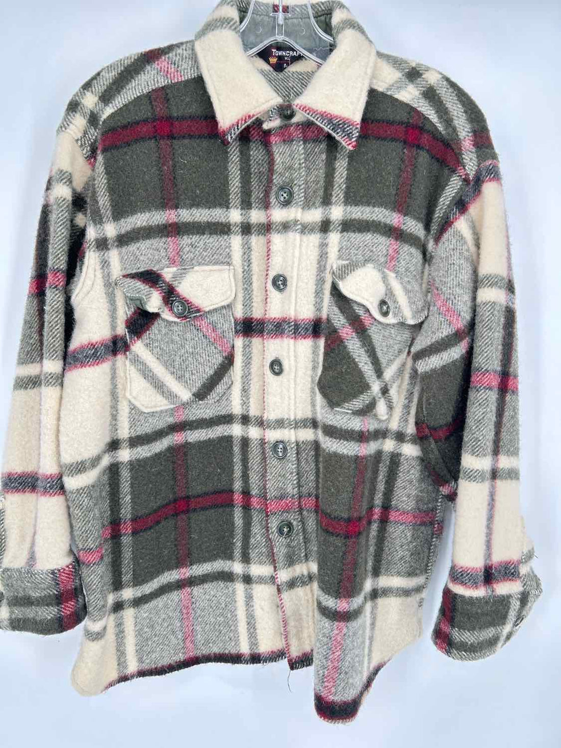 Towncraft Size XL Green & Cream Plaid Shacket