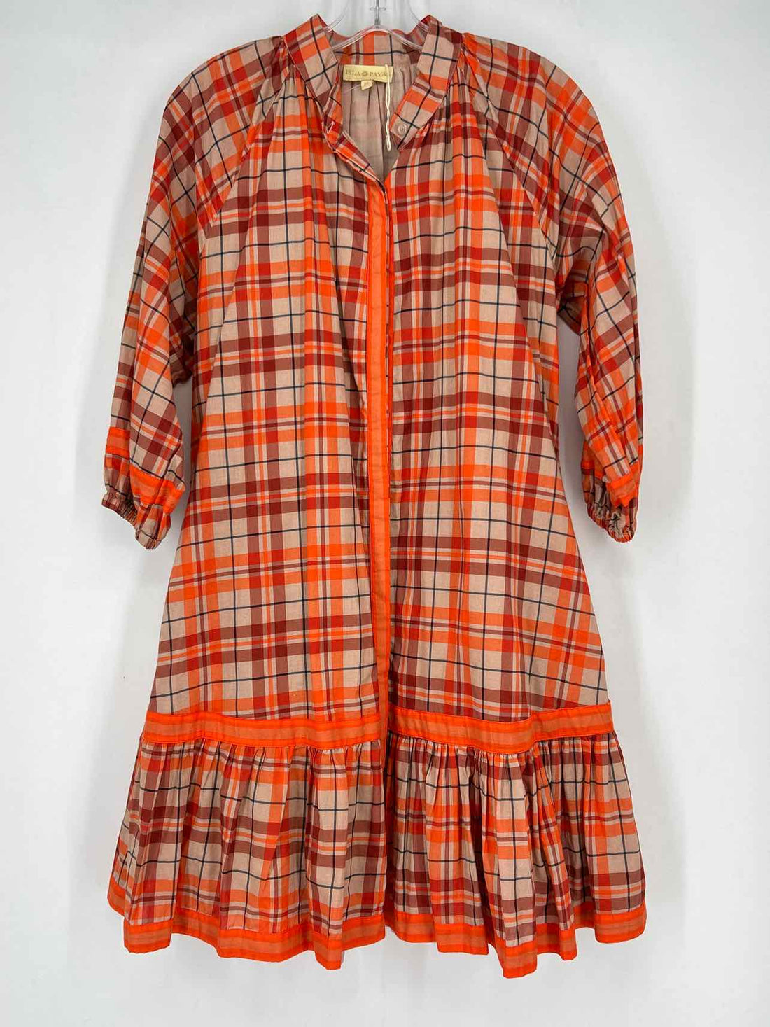 Isla Payal M Tan & Orange Plaid New Boutique Dress