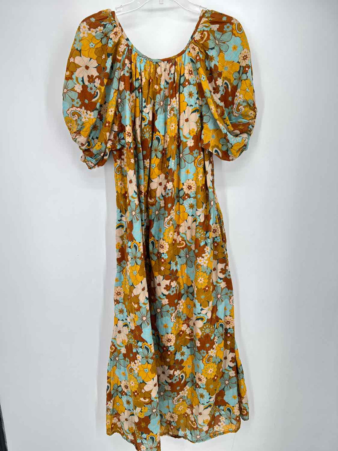 Sundry Size 2 Mustard & Blue Floral Short Sleeve Dress