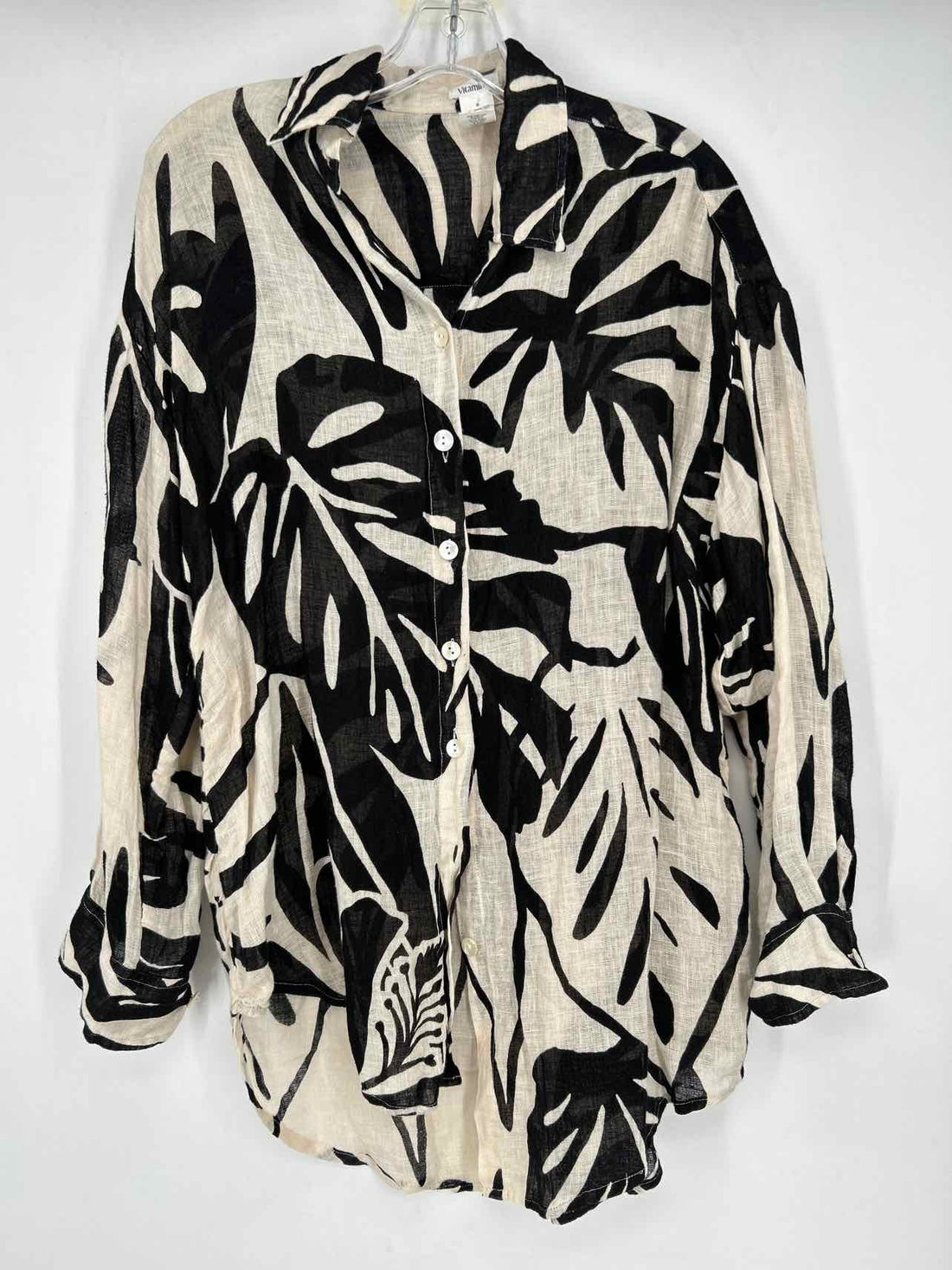 VitaminA Size S Black & Cream Linen Long Sleeve