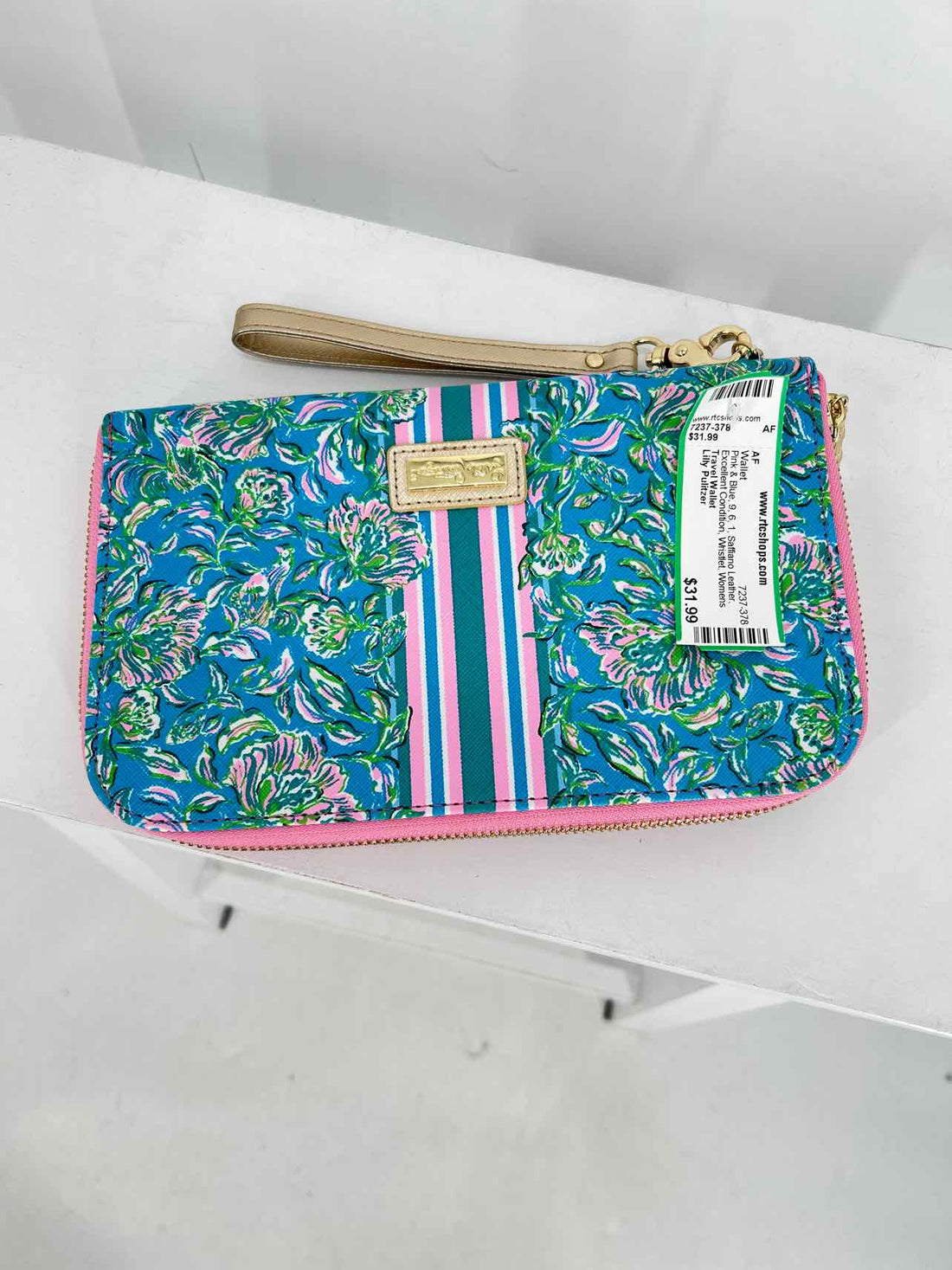 Lilly Pulitzer Pink & Blue Saffiano Leather Excellent Condition Wallet