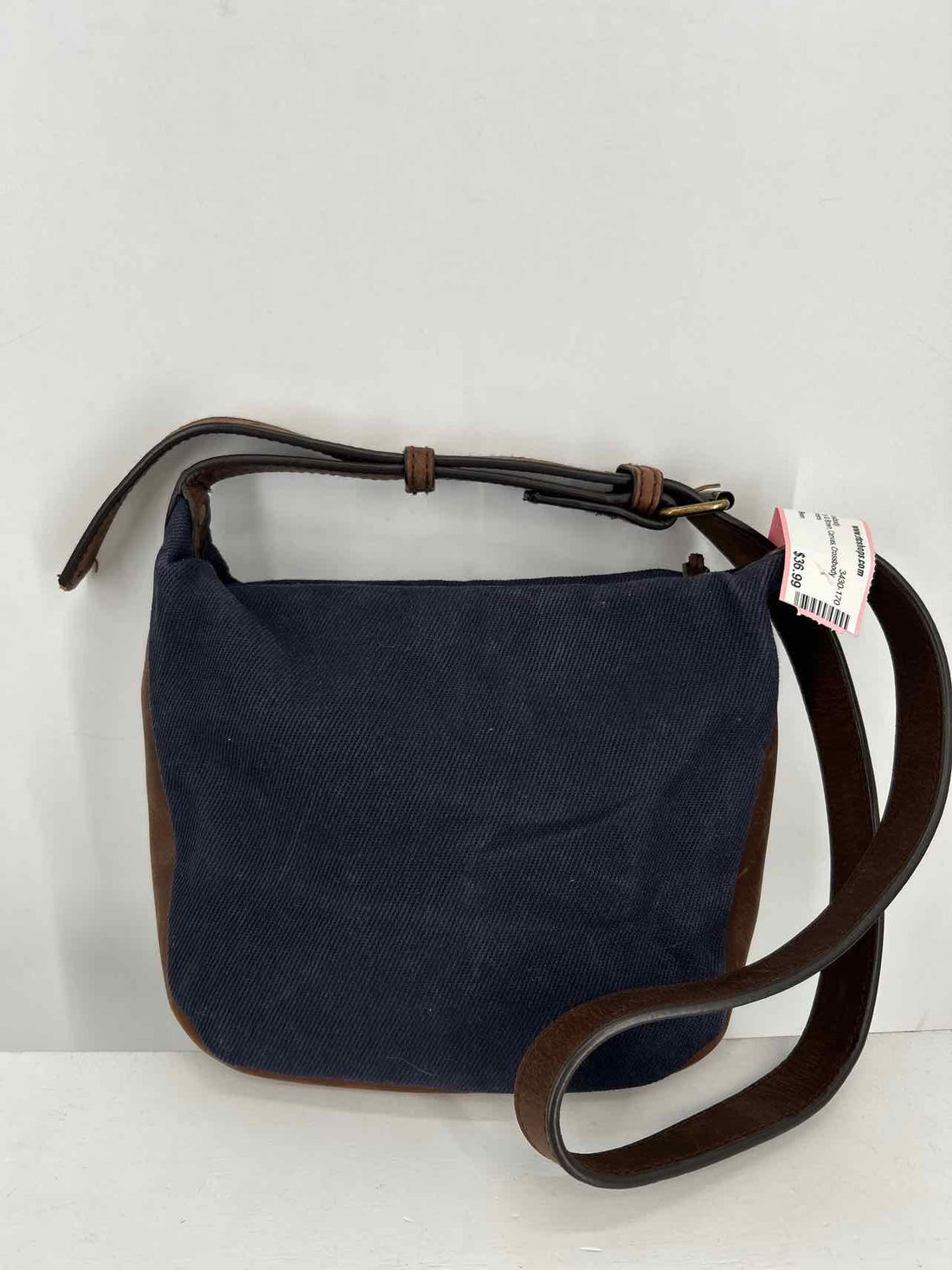L L Bean Navy & Brown Canvas Crossbody