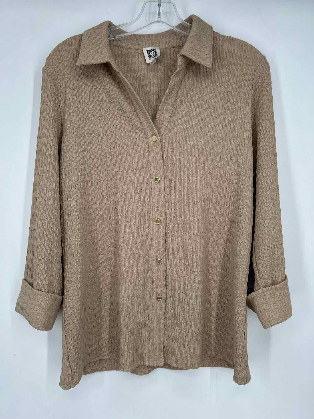 Anne Klein Size M Khaki Textured Long Sleeve