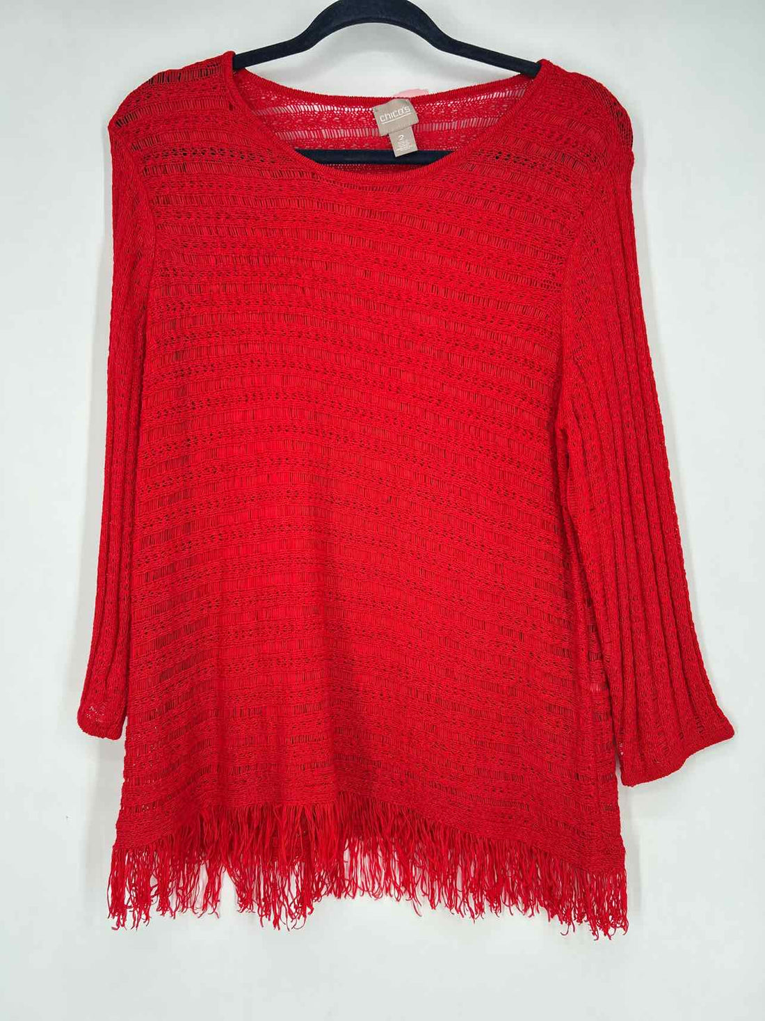 Chicos Size 2/M Red Open Knit Long Sleeve